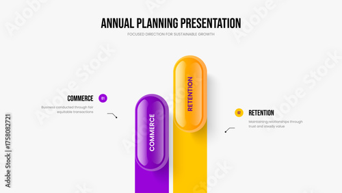 Corporate Plan Two Step Diagram Presentation Design. Marketing Review Frame Layout Vector Illustration. Digital Report 2 Option Infographic Slide Template.