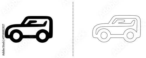 Minimal car icon solid and outline SUV symbol for travel, transport, and automotive design.