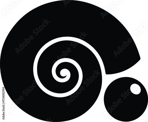 Vector abstract snail shell and pearl monochrome silhouette illustration