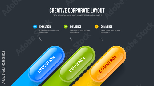 Consulting Campaign 3 Element Infographic Slide Layout. Digital Launch Three Option Diagram Presentation Template. Product Insight Frame Design Vector Illustration.