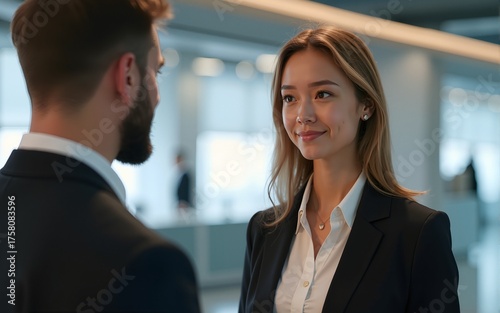 Attractive female travel agent looking at her client, ai generated. High quality