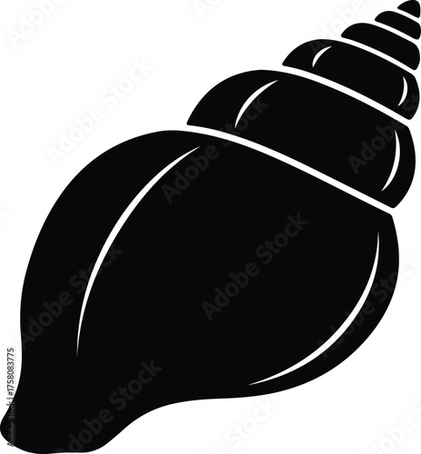 Vector black seashell spiral conch sea nature animal silhouette illustration