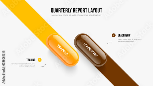 Product Innovation Two Step Diagram Slideshow Template. Investor Report 2 Option Infographic Frame Layout. Sales Proposal Slide Design Vector Illustration.