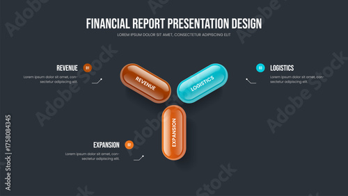 Sales Insight Slideshow Design Vector Illustration. Consulting Visualization 3 Step Diagram Frame Layout. Business Development Three Element Infographic Slide Template.