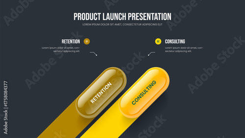 Investor Proposal Frame Layout Vector Illustration. Market Development 2 Step Infographic Slideshow Design. Sales Visualization Two Element Diagram Presentation Template.