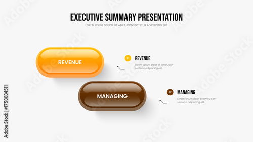 Project Review 2 Step Diagram Slide Template. Company Growth Presentation Layout Vector Illustration. Advertising Planning Two Option Infographic Slideshow Design.