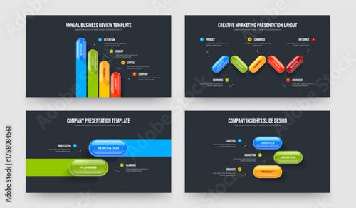 Sales Profile Four Five Two Three Option Diagram Slideshow Design Vector Illustration Bundle. Consulting Proposal 4 5 2 3 Step Infographic Slide Layout Set.