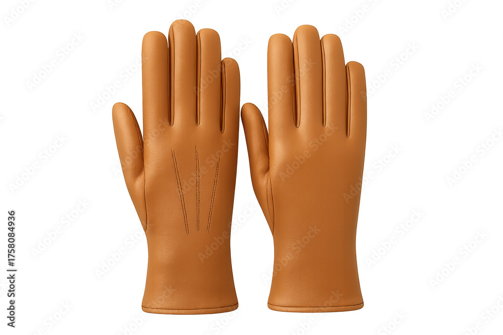 Obraz premium Pair of brown leather gloves with transparent background