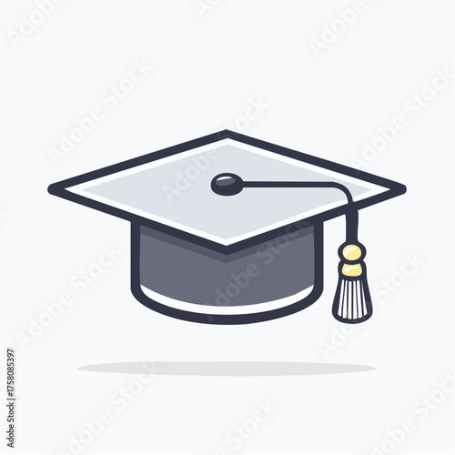 Simple flat line icon of a graduation cap, representing academic achievement, university education, and commencement ceremony success