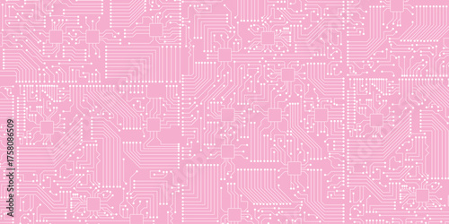 Technology white line and dots on pink background.