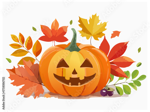 Halloween pumpkin and autumn plant illustration materials.