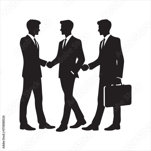 Two professional businessmen in silhouette shaking hands, Two businessmen shaking hands in silhouette vector illustration 