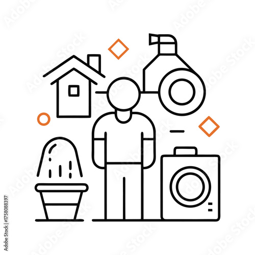 Minimal Home Cleaning Lifestyle Monoline Icons