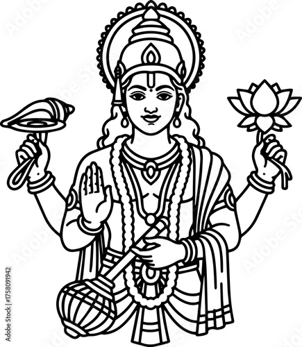 Bold vector line art of Lord Vishnu