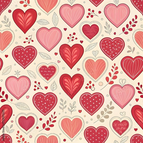 Seamless heart pattern background with pink and red hearts for love and romance