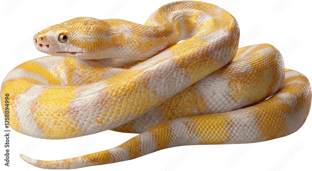 Fototapeta premium Close-up of a coiled, yellow and white snake