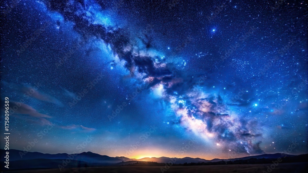 Fototapeta premium A Majestic Night Sky Displaying the Milky Way Galaxy Over a Serene Mountain Range at Sunset