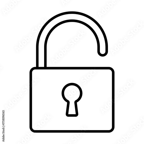 (Editable Stroke) Adobe Illustrator Artwork; Premium Quality Line Art Design -Simple open padlock icon conveying security unlock concept in minimalistic style