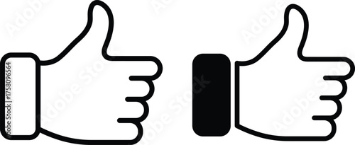 (Editable) Adobe Illustrator Artwork; Premium Quality Line Art and Silhouette (Pack) - Two simple thumbs up icons indicating positive feedback and agreement