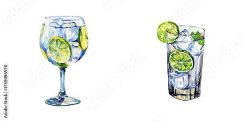 gin and tonic watercolor vector illustration