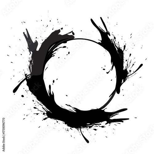 Ink splash circle design black art vector