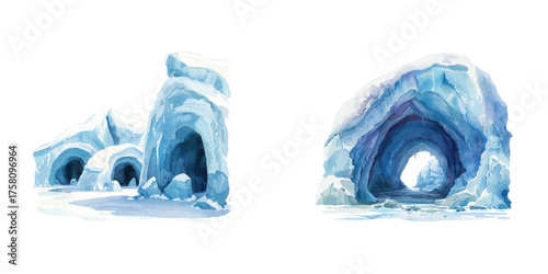 ice caves in the arctic watercolor vector illustration