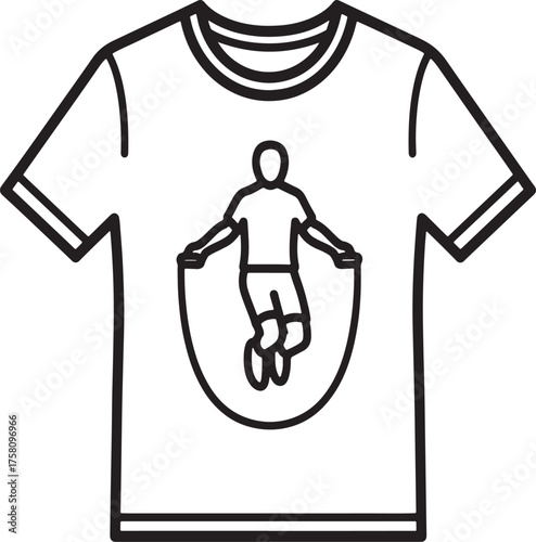 Minimal T-shirt outline with jump rope athlete vector design, black line fitness artwork