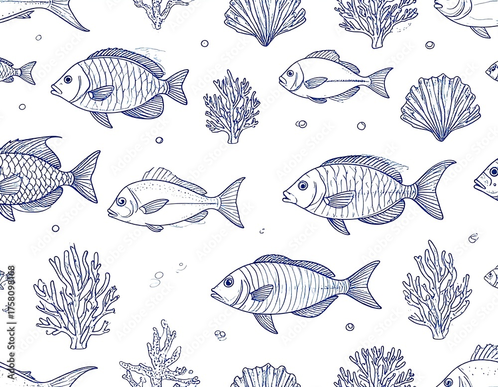 Seamless pattern of marine life
