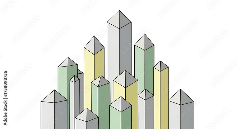 Fototapeta premium Geometric Abstract Cityscape with Pastel Towers and Sharp Peaks