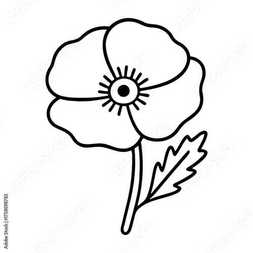 Minimalist black and white poppy vector