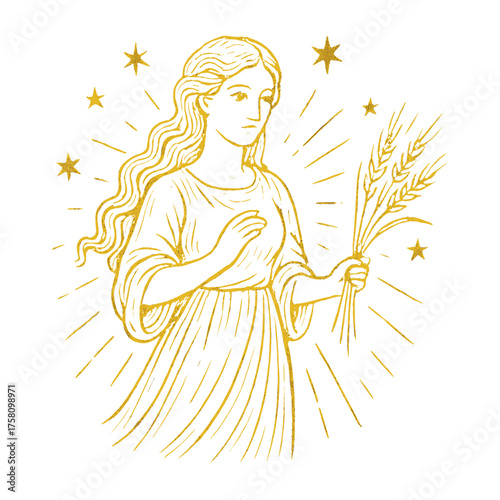 Celestial woman holding wheat vector