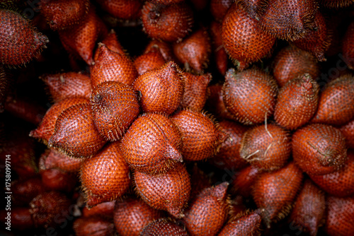 Salacca wallichiana. Exotic Thai Fruit. Red. Close Up