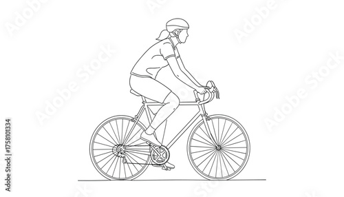 Line art illustration of a woman cycling on a road bike 