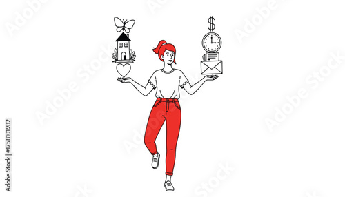 Woman balancing life and work on scales, representing worklife balance 