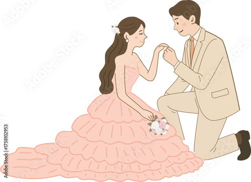 결혼을 준비하는 웨딩드레스와 턱시도를 입은 신랑 신부