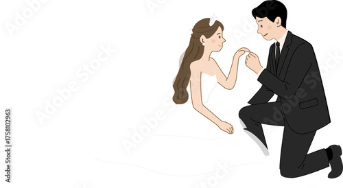 결혼을 준비하는 웨딩드레스와 턱시도를 입은 신랑 신부