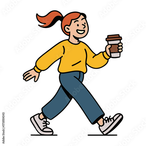 Happy cartoon character with coffee vector