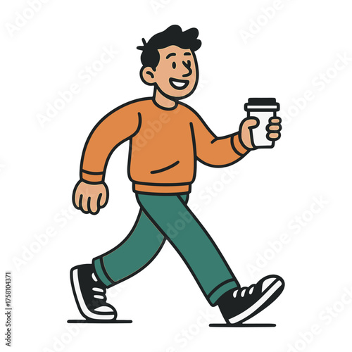 Cartoon person walking coffee vector