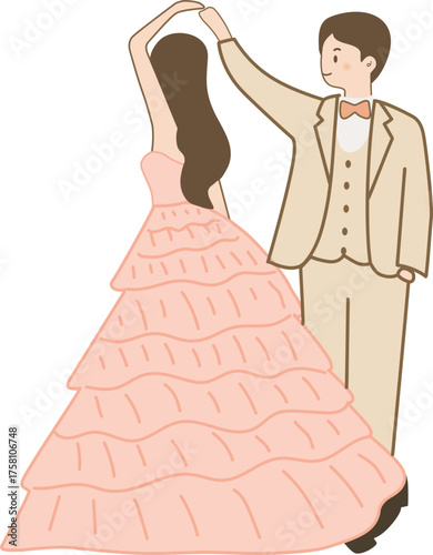 춤을 추고 있는 웨딩드레스를 입은 신랑 신부 결혼