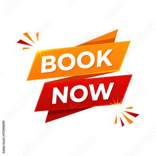 Vibrant eye-catching book now sticker design for promotions and sales with dynamic colors transparent background