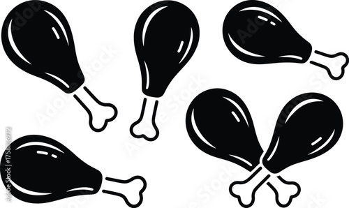 Black and White Icons of Chicken Legs