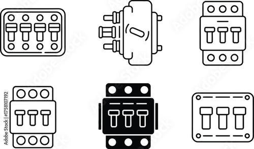 Collection of Electrical Switch Icons: Circuit Breakers and Toggle Switches
