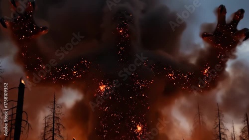 Apocalyptic Forest Inferno as a Colossal Fire Monster Rises from the Raging Flames