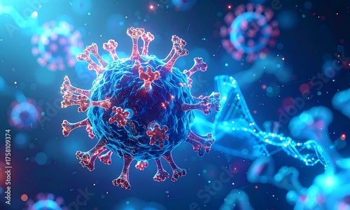 “Microscopic Virus Particle with DNA Strand — 3D Medical Illustration of Infectious Disease Concept”