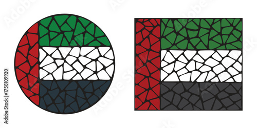 UAE Flag Stone Art Design - Round and Square Versions for Cultural and Educational Posters for National Day and Flag Day