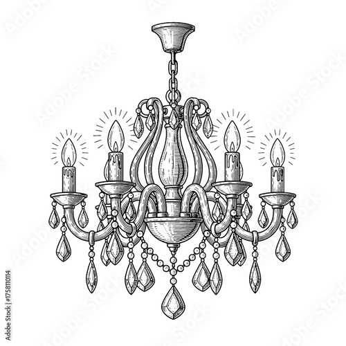 chandelier engraving black and white outline
