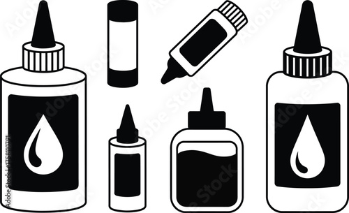 Assorted Glue Bottles and Stick for Crafting and Adhesion