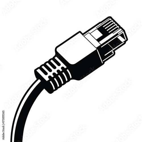 Close up of an ethernet network cable connector on a white background