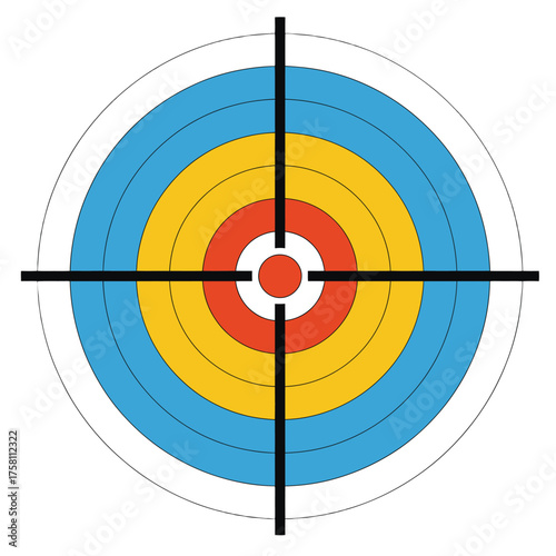 Vibrant and precise archery target design featuring colorful rings and crosshairs for accurate bullseye aiming and competitive sport illustration
