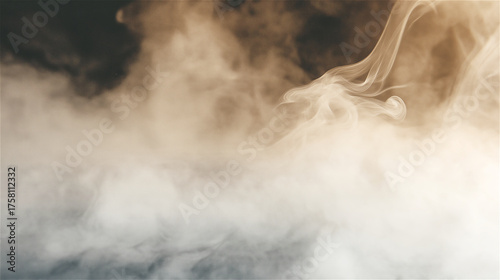 Soft beige smoke clouds flowing against neutral light background creating dreamy atmosphere.Gentle vapor formations offer elegant abstract texture with generous copy space for luxury branding projects